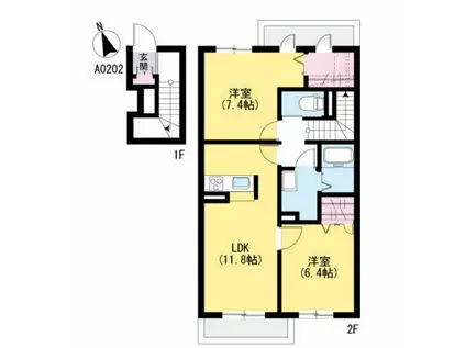 メゾンリラフォート I(2LDK/2階)の間取り写真