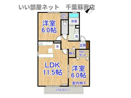 ヴィラージュB(2LDK/1階)の間取り写真