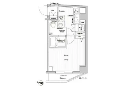 プレミアムキューブ文京江戸川橋MO(1K/1階)の間取り写真
