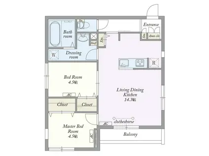 松風ハイツII(2LDK/2階)の間取り写真