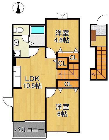 サンパティークI(2LDK/2階)の間取り写真