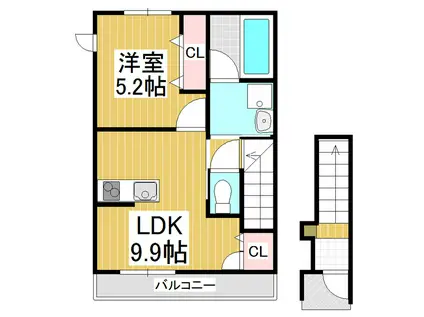 ラッキーリバー(1LDK/2階)の間取り写真