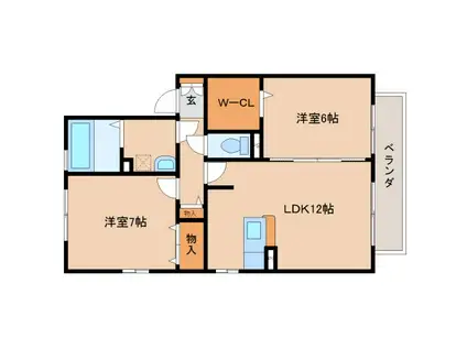 ヴェルジェ III棟(2LDK/2階)の間取り写真