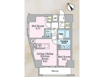 ラグゼナ北千住II(2LDK/4階)の間取り写真