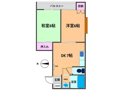 ジュネスコート(2DK/1階)の間取り写真