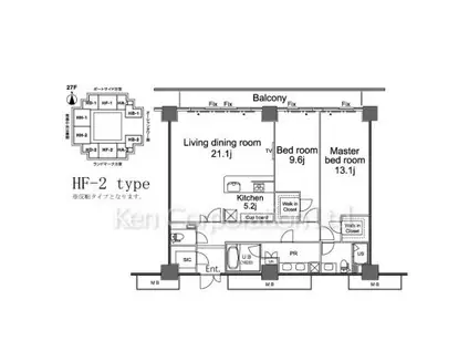 パシフィックロイヤルコートみなとみらい アーバンタワー(2LDK/27階)の間取り写真