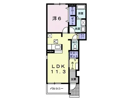 オーヴDOKID(1LDK/1階)の間取り写真