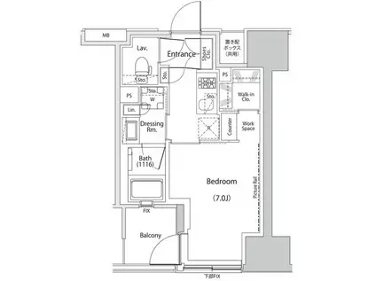 ザ・パークハビオ人形町レジデンス(1K/4階)の間取り写真