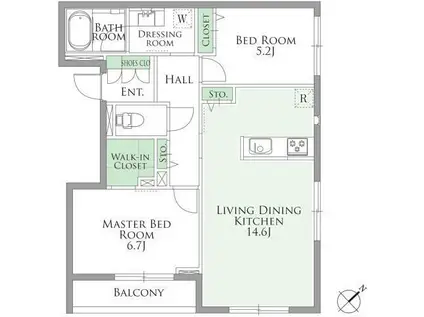 ブルーム ステージ東(2LDK/2階)の間取り写真