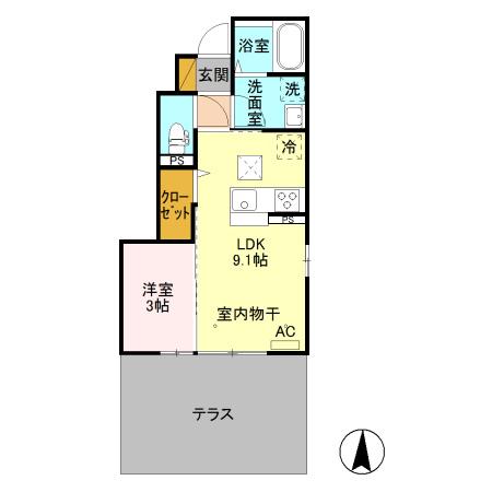 東武伊勢崎線 館林駅 徒歩18分 2階建 築8年(1LDK/1階)の間取り写真