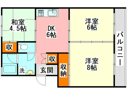 たかはグリーンハイツ(3DK/2階)の間取り写真