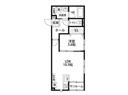 ベレーザ舟入町(1LDK/2階)の間取り写真