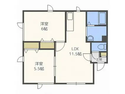 エクセリアコート新琴似(2LDK/1階)の間取り写真