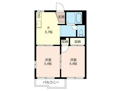 ジュネス石名坂 A(2K/2階)の間取り写真