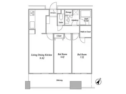 プラザタワー勝どき(2DK/41階)の間取り写真