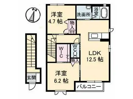 シャーメゾンJUNO C棟(2LDK/2階)の間取り写真