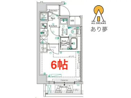 アンベリールマーロ横濱(1K/6階)の間取り写真