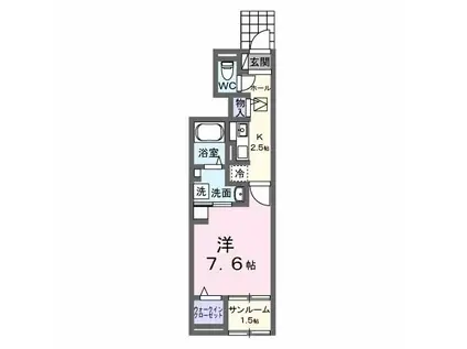 シエロガーデン高知(1K/1階)の間取り写真