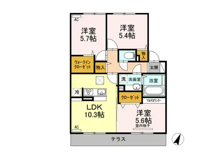 リヤン上南部(3LDK/1階)の間取り写真