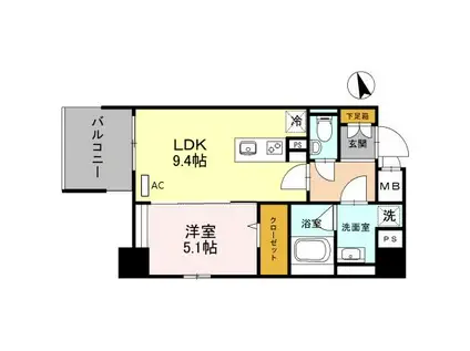 プレミアム菱屋西(1LDK/4階)の間取り写真