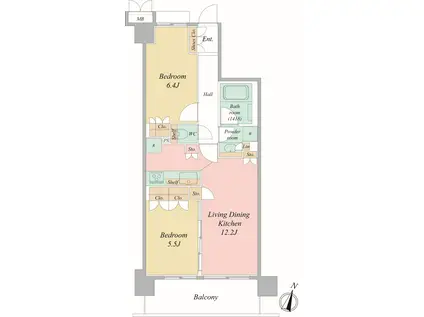 ヴェルディーク横浜新子安(2LDK/5階)の間取り写真