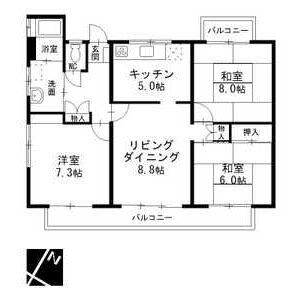 中部東山荘 北棟(3LDK/4階)の間取り写真