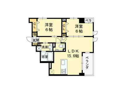 グランアクシア(2LDK/6階)の間取り写真