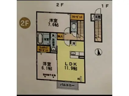 VILLA N PORTHOS(2LDK/2階)の間取り写真