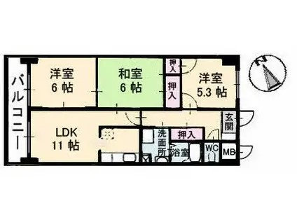 ファミーユ舟入中町(3LDK/8階)の間取り写真