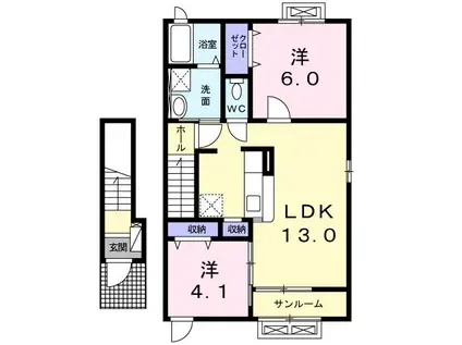 サニーヒルズE(2LDK/2階)の間取り写真