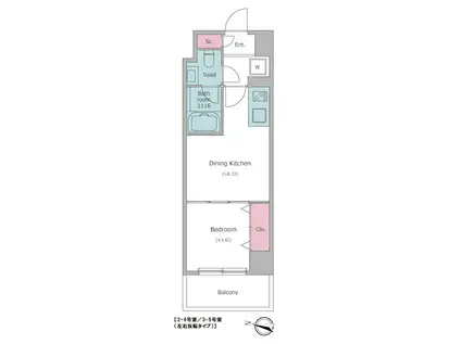 ドゥーエ二子新地(1DK/6階)の間取り写真