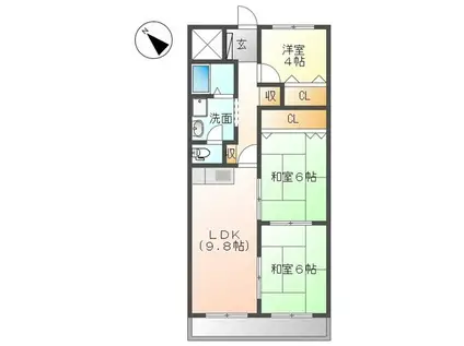 岸田ハイツ(3LDK/3階)の間取り写真