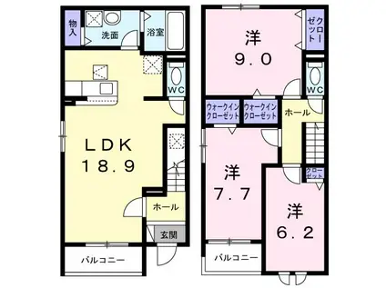 セブンスターズ コーポ奥田(3LDK/1階)の間取り写真