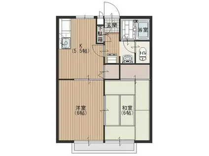 サンライティング(2DK/2階)の間取り写真