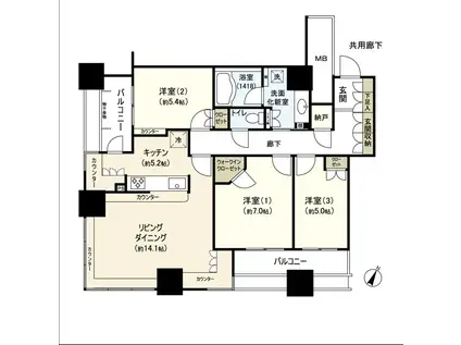 パークハウス仙台五橋タワー(3LDK/9階)の間取り写真