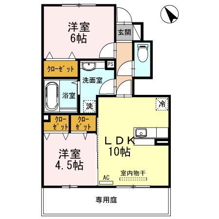 ジュネス向新庄 A棟(2LDK/1階)の間取り写真
