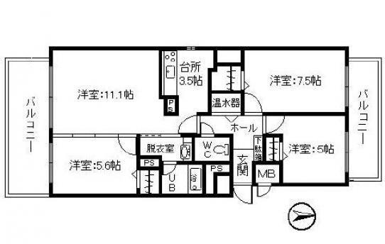 ハピオ壱番館(3LDK/5階)の間取り写真