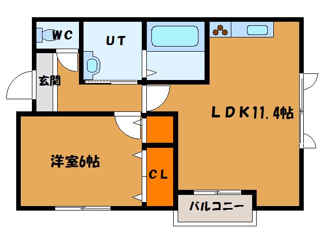 ハイツあかり(1LDK/1階)の間取り写真