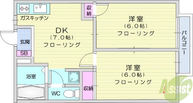 アーバンステートⅠ(2DK/2階)の間取り写真