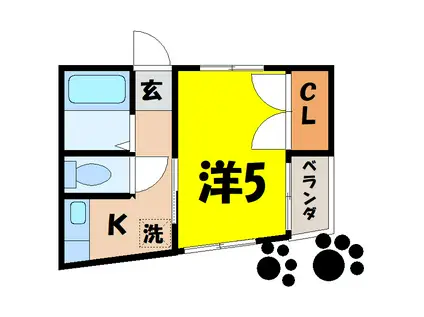 砂原ハイツ(1K/1階)の間取り写真