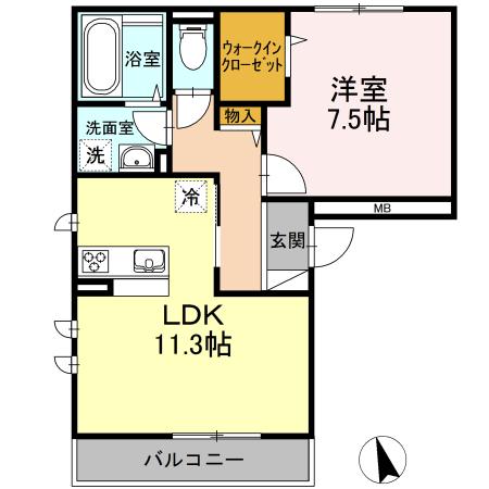 MANOIR BLANC(1LDK/2階)の間取り写真
