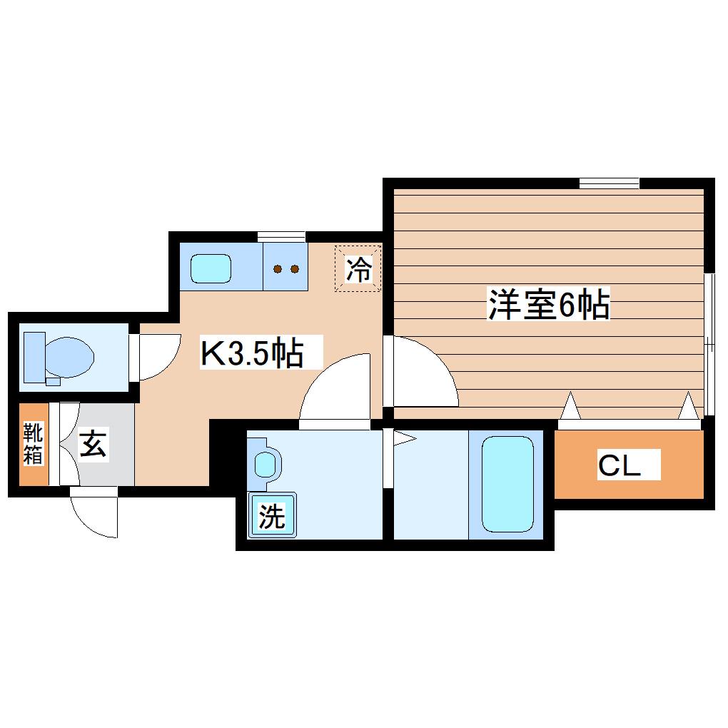 STクラウド長町III(1K/2階)の間取り写真