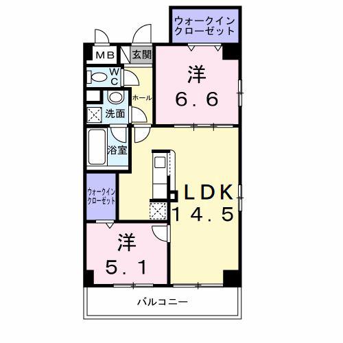ドミールII オオハマ(2LDK/1階)の間取り写真