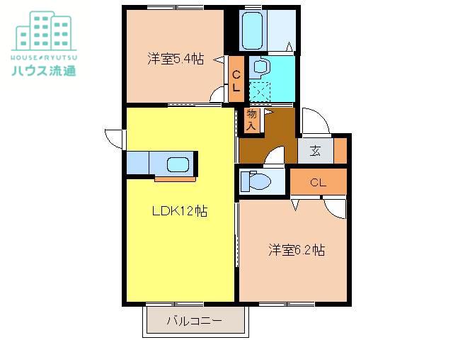 ピュアメゾン田代 B棟(2LDK/2階)の間取り写真
