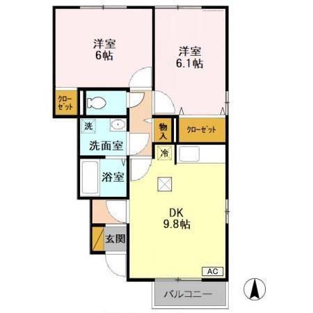 ラプランタンB(2DK/1階)の間取り写真