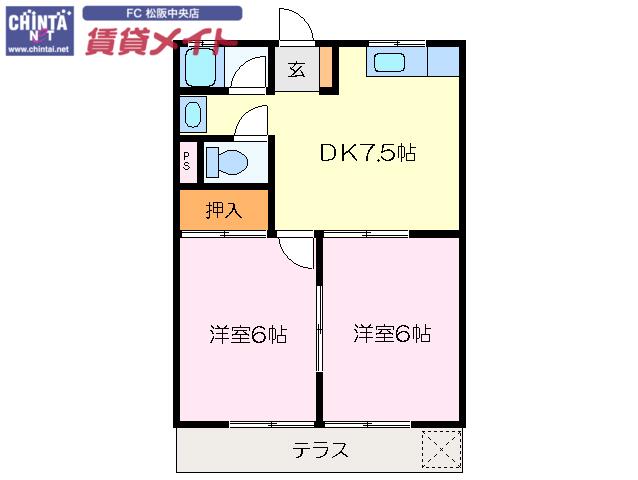 ニューコーポミナミ(2DK/1階)の間取り写真