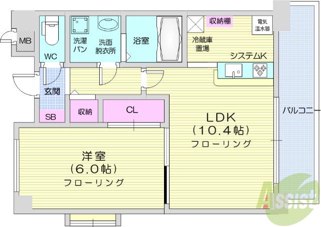 プラッツ木町(1LDK/4階)の間取り写真