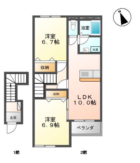 SUNNYーSPOT(2LDK/2階)の間取り写真