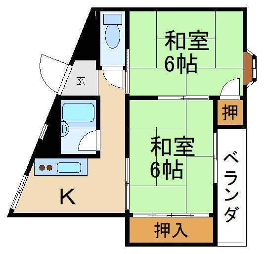 エレガンスシティ(2K/2階)の間取り写真