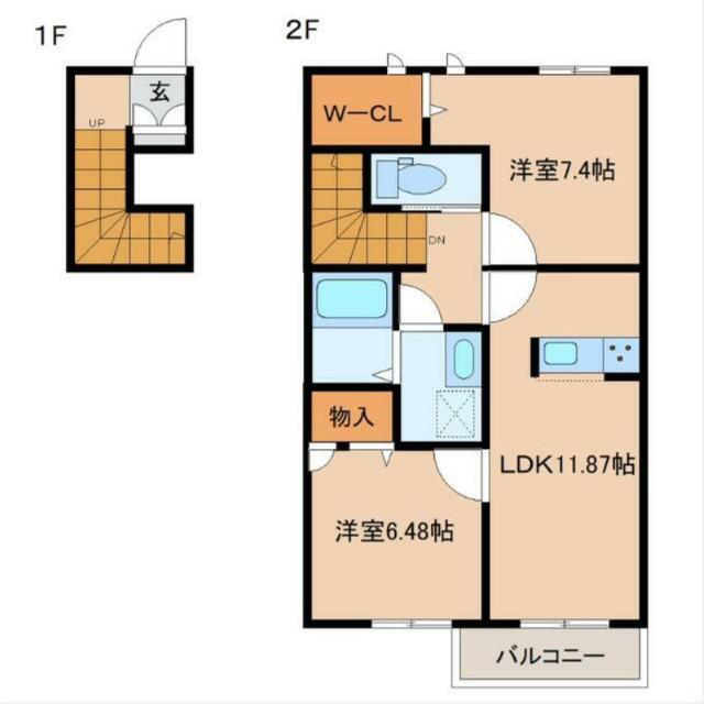 エスポワール桜C(2LDK/2階)の間取り写真